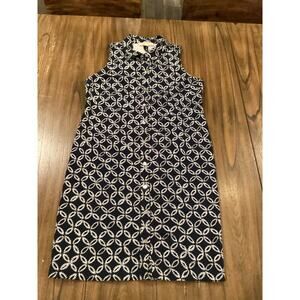 MICHAEL Michael Kors Patterned Navy White Button Down sleeveless Shirt Dress 8